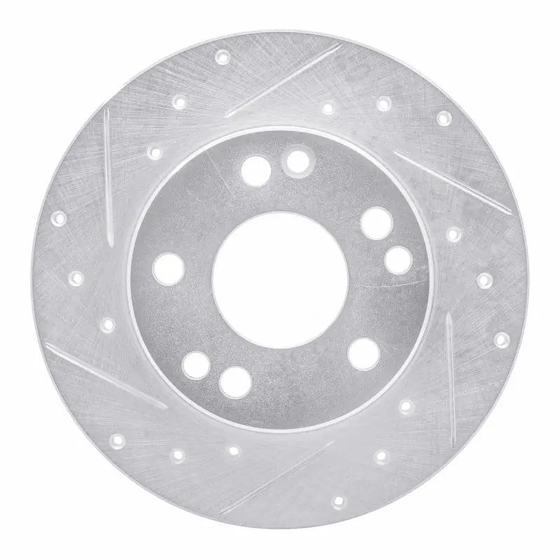R1 83-89 Mercedes-Benz 190D Front Left Drilled & Slotted Silver Brake Rotor 1
