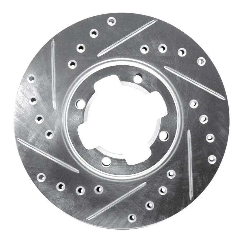 R1 83-89 Subaru Standard Front Left Drilled & Slotted Silver Brake Rotor 1