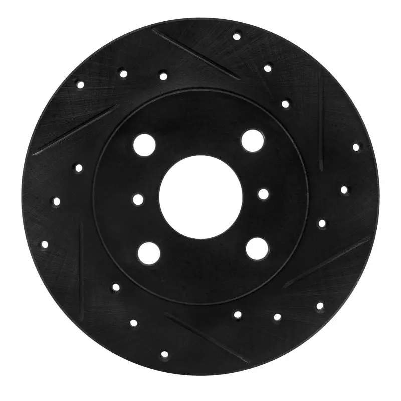 R1 83-90 Toyota Tercel Front Right Drilled & Slotted Black Brake Rotor 1