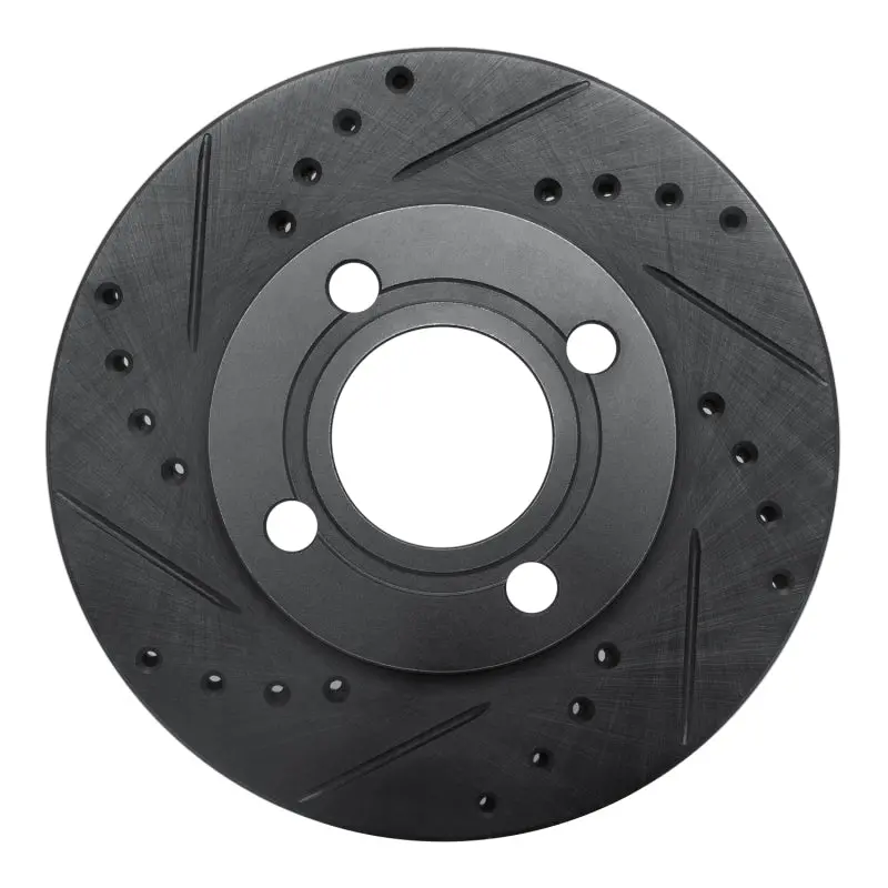 R1 84-87 Audi 4000 Quattro Front Left Drilled & Slotted Black Brake Rotor 1
