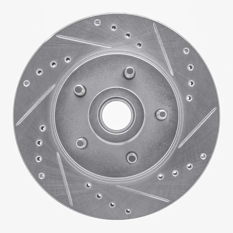 R1 84-87 Lincoln Continental Front Right Drilled & Slotted Silver Brake Rotor 1