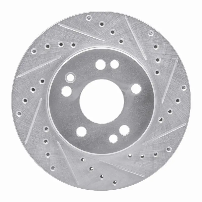 R1 84-95 Mercedes-Benz 260E Front Right Drilled & Slotted Silver Brake Rotor 1