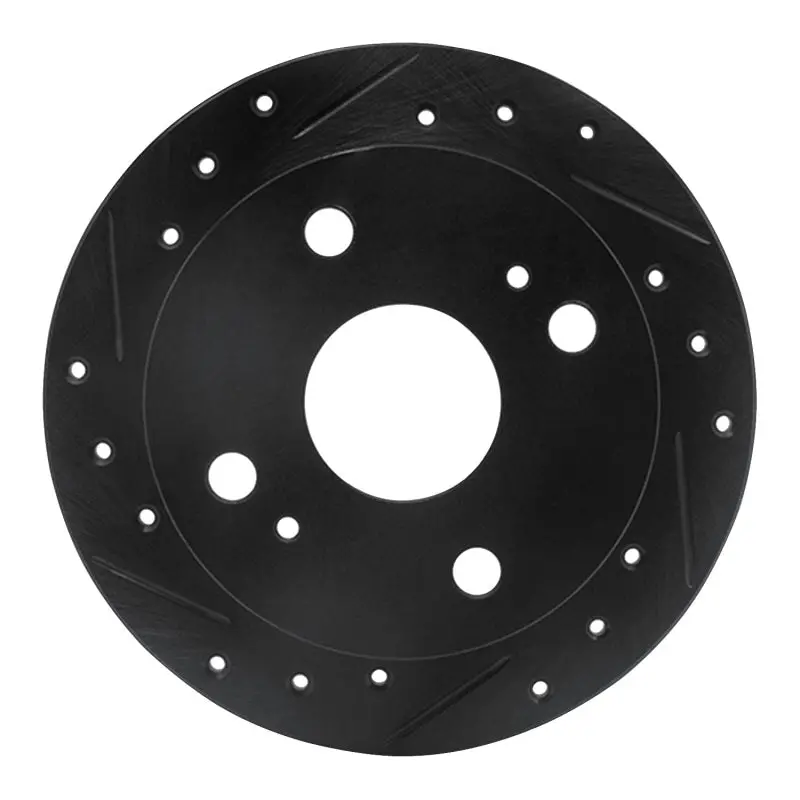 R1 85-87 Toyota Corolla (Us/Canada) Rear Left Drilled & Slotted Black Brake Rotor 1
