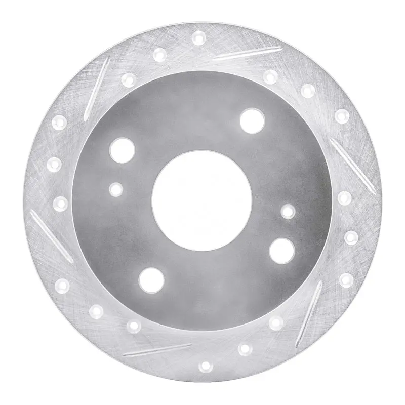 R1 85-87 Toyota Corolla (Us/Canada) Rear Left Drilled & Slotted Silver Brake Rotor 1
