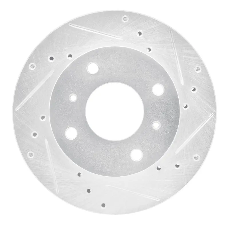 R1 85-89 Nissan Stanza Front Right Drilled & Slotted Silver Brake Rotor 1