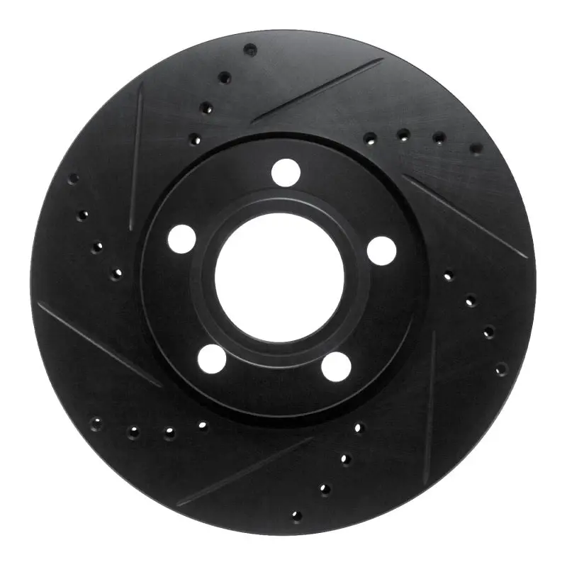 R1 85-91 Audi 200 Quattro Front Left Drilled & Slotted Black Brake Rotor 1