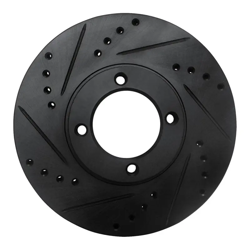 R1 86-89 Toyota Van Front Left Drilled & Slotted Black Brake Rotor 1