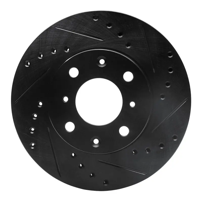 R1 86-91 Acura Integra Front Right Drilled & Slotted Black Brake Rotor 1
