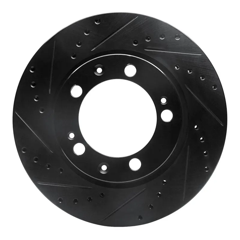 R1 86-91 Porsche 928 Right Front Drilled & Slotted Black Brake Rotor 1