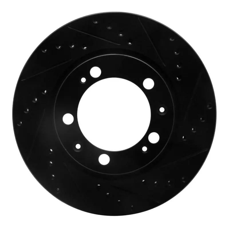 R1 86-91 Porsche 944 Except Turbo Left Front Drilled & Slotted Black Brake Rotor 1