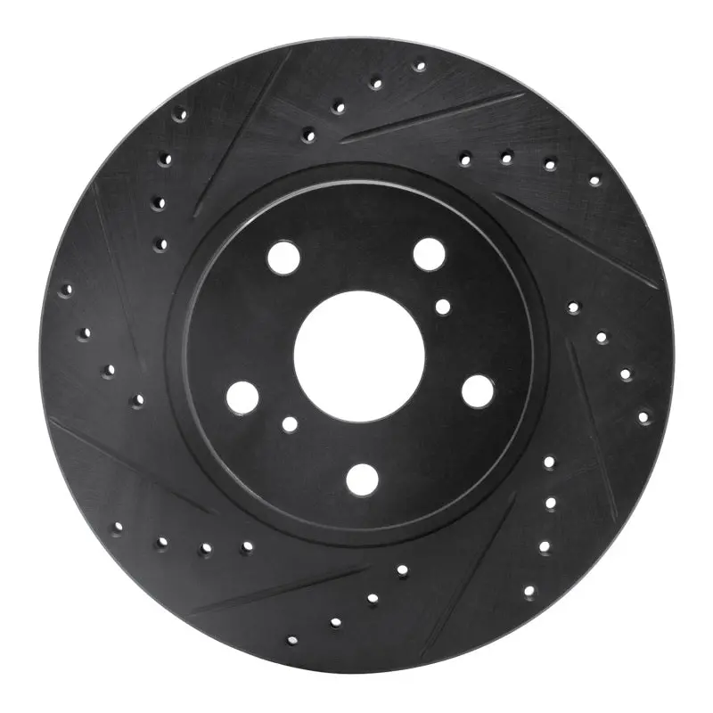 R1 86-92 Toyota Supra Front Left Drilled & Slotted Black Brake Rotor 1