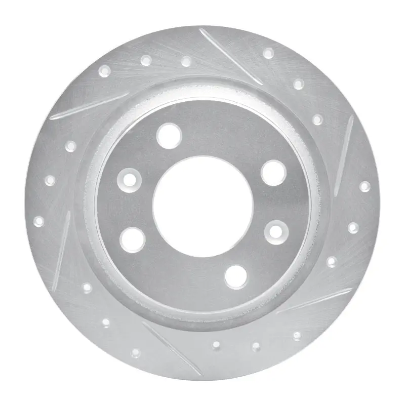 R1 86-98 Saab 9000 Rear Right Drilled & Slotted Silver Brake Rotor 1