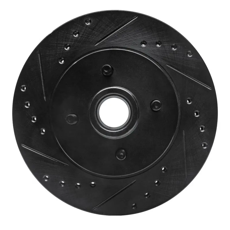 R1 87-93 Ford Mustang Front Left Drilled & Slotted Black Brake Rotor 1