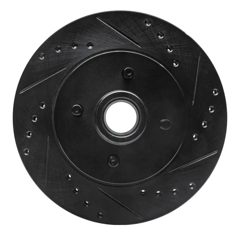 R1 87-93 Ford Mustang Front Right Drilled & Slotted Black Brake Rotor 1