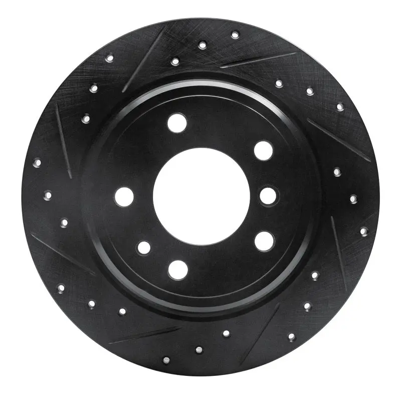 R1 89-95 Bmw 530I Rear Left Drilled & Slotted Black Brake Rotor 1