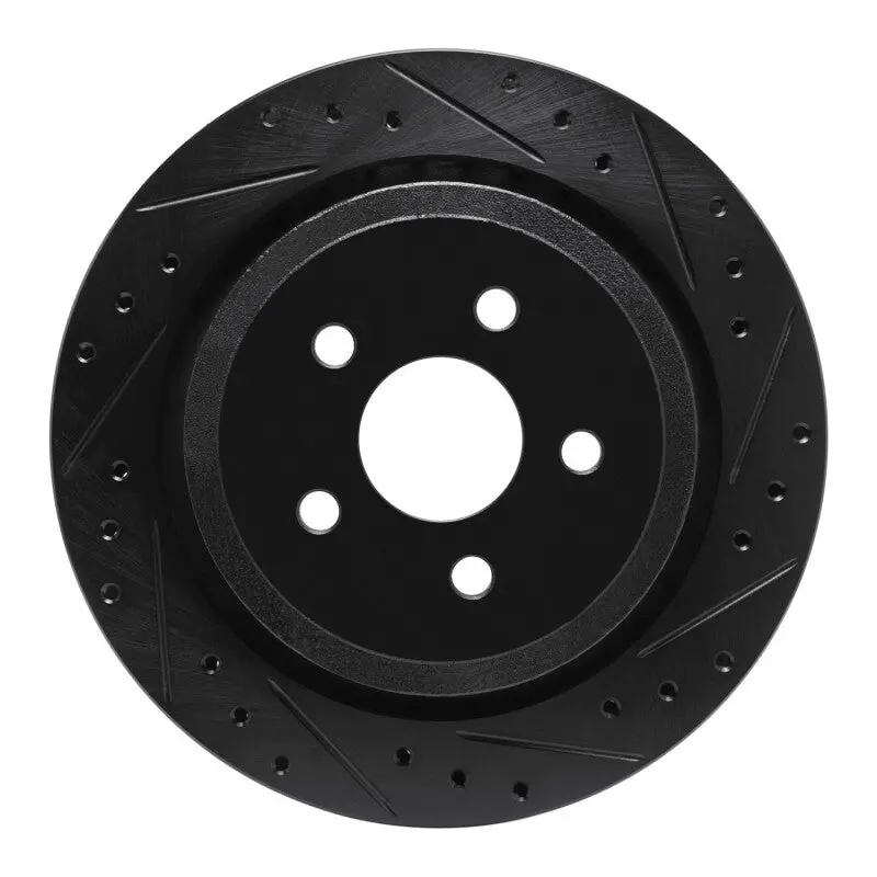 R1 89-95 Chrysler Lebaron Rear Right Drilled & Slotted Black Brake Rotor 1