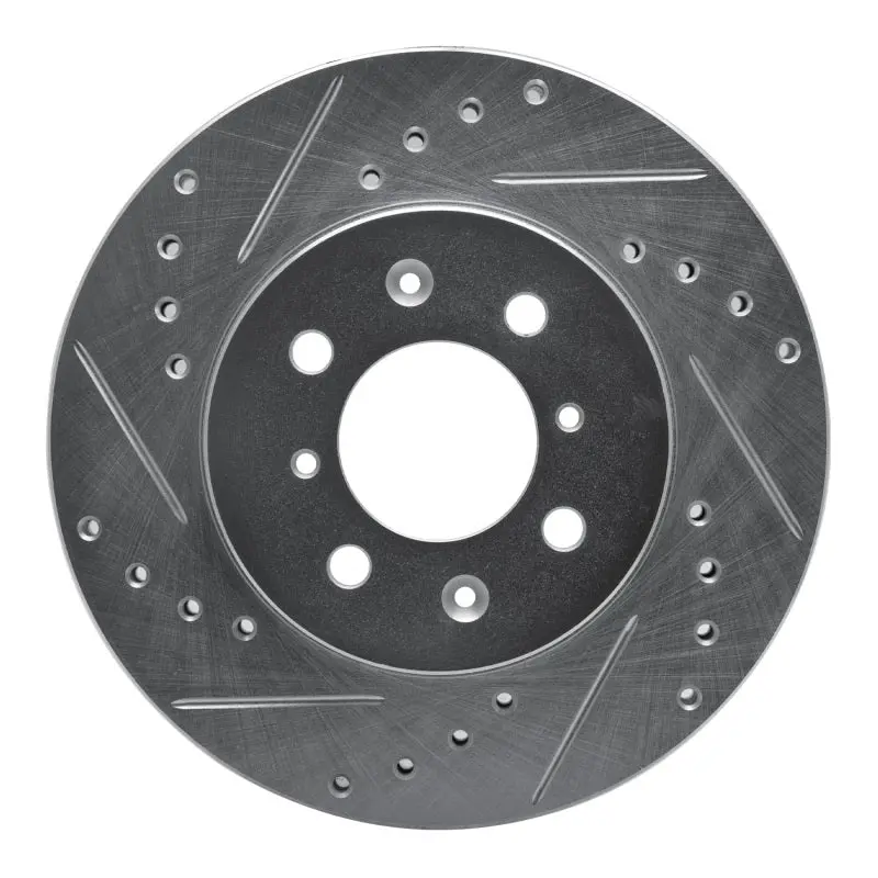 R1 90-17 Acura El Front Left Drilled & Slotted Silver Brake Rotor 1