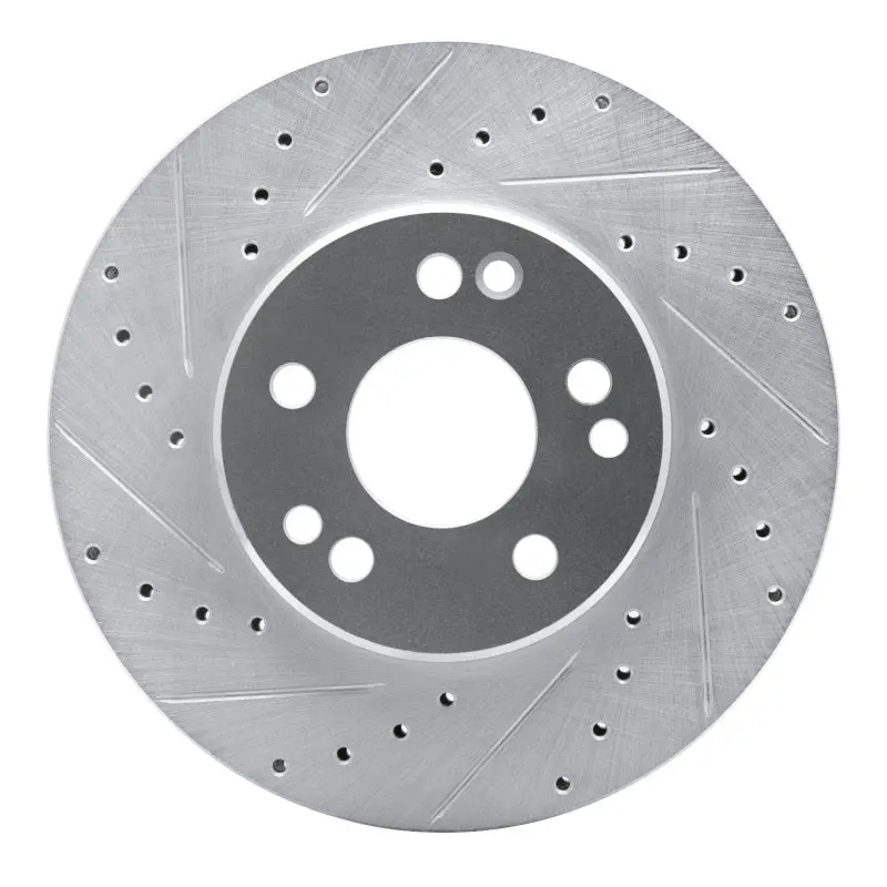 R1 90-95 Mercedes-Benz 400E Front Left Drilled & Slotted Silver Brake Rotor 1