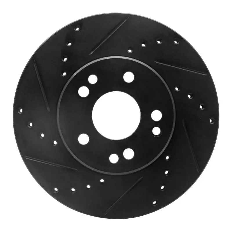 R1 90-95 Mercedes-Benz E420 Front Left Drilled & Slotted Black Brake Rotor 1