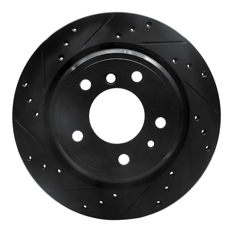 R1 91-95 Bmw 540I Rear Left Drilled & Slotted Black Brake Rotor 1