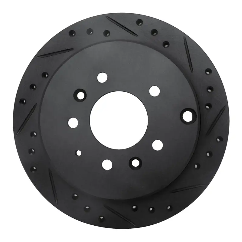 R1 92-06 Mazda 929 Rear Right Drilled & Slotted Black Brake Rotor 1