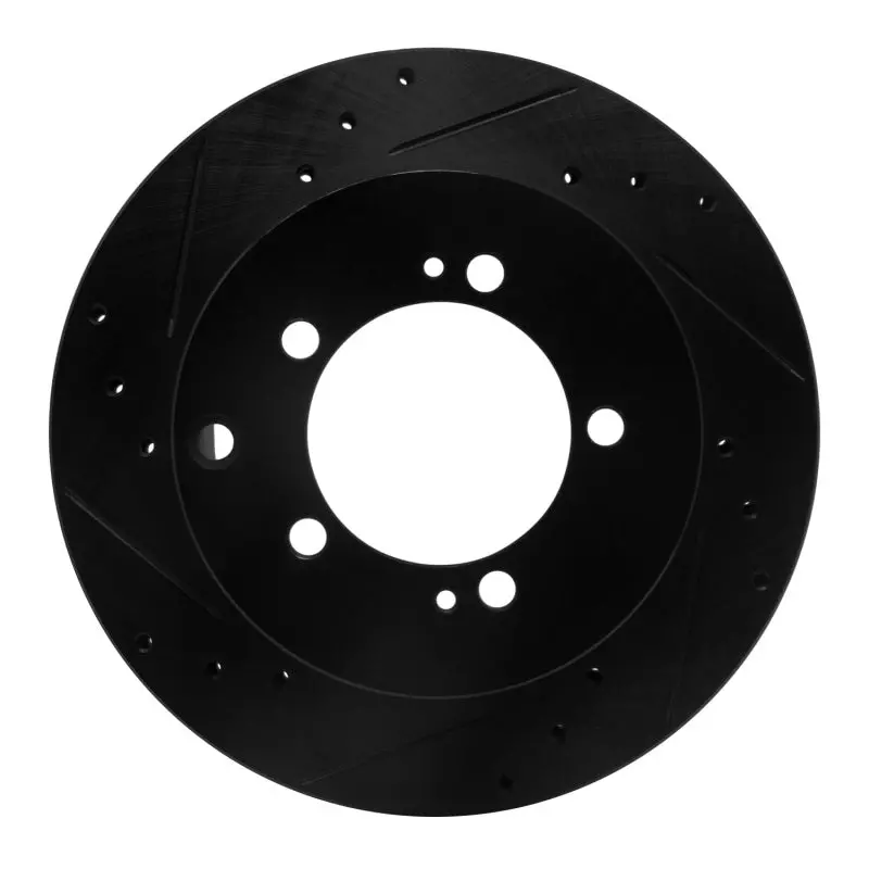 R1 92-96 Mitsubishi Diamante Rear Left Drilled & Slotted Black Brake Rotor 1