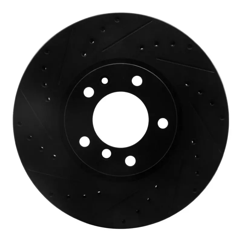 R1 93-97 Bmw 850Ci Front Left Drilled & Slotted Black Brake Rotor 1