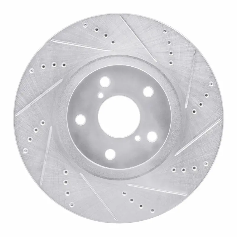 R1 93-98 Toyota Supra Left Front Drilled & Slotted Silver Brake Rotor 1