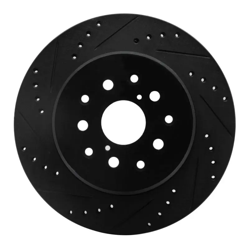 R1 93-98 Toyota Supra Rear Left Drilled & Slotted Black Brake Rotor 1