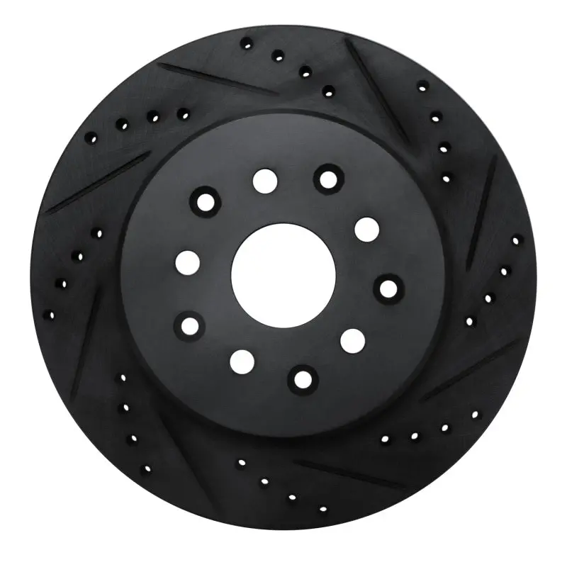 R1 93-98 Toyota Supra Rear Right Drilled & Slotted Black Brake Rotor 1