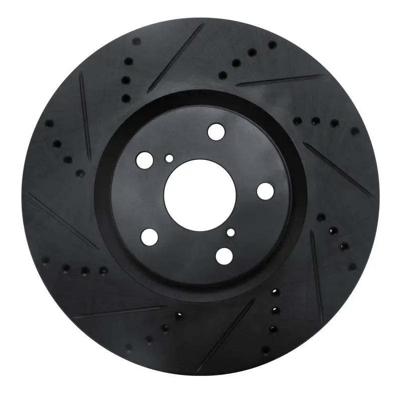 R1 93-98 Toyota Supra Right Front Drilled & Slotted Black Brake Rotor 1