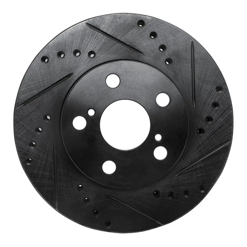 R1 94-00 Toyota Celica Front Right Drilled & Slotted Black Brake Rotor 1