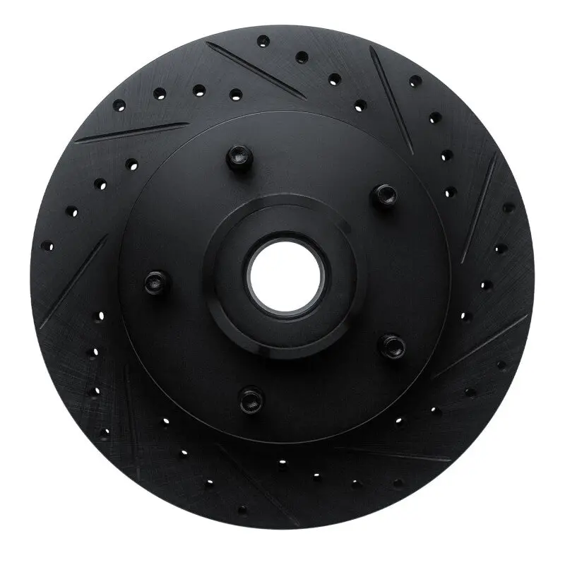 R1 94-02 Dodge B200 / B200 Van / B250 Front Right Drilled & Slotted Black Brake Rotor 1
