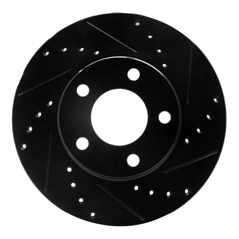 R1 94-04 Ford Mustang Front Right Drilled & Slotted Black Brake Rotor 1