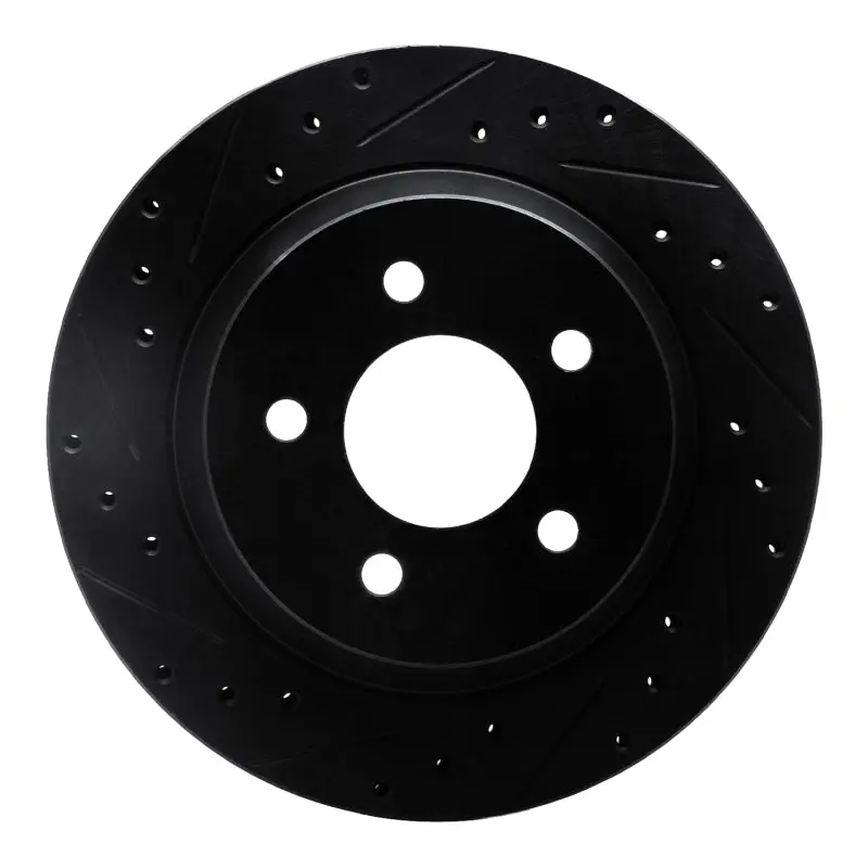 R1 94-04 Ford Mustang Rear Left Drilled & Slotted Black Brake Rotor 1
