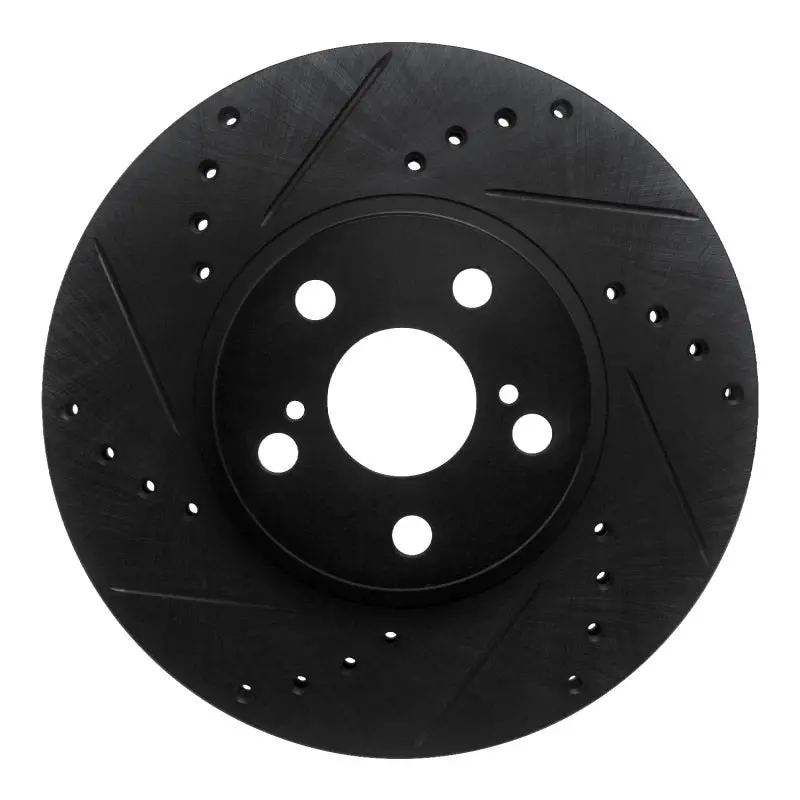 R1 94-99 Toyota Celica Front Left Drilled & Slotted Black Brake Rotor 1