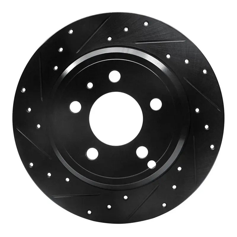 R1 96-04 Volvo S70 Rear Left Drilled & Slotted Black Brake Rotor 1