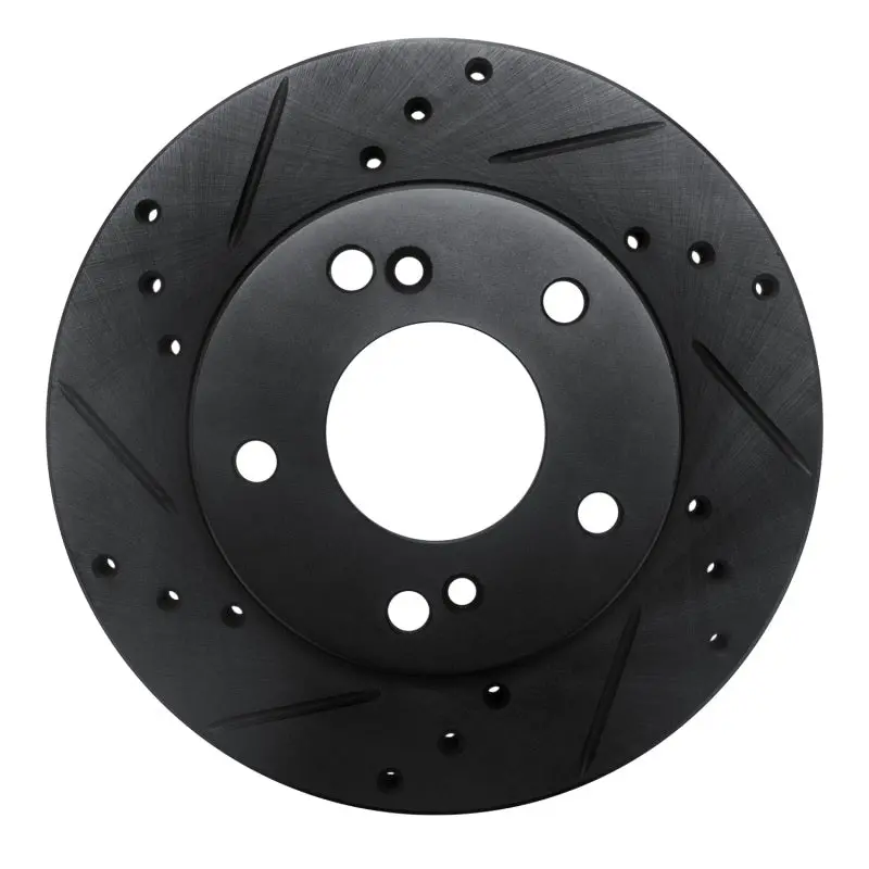 R1 96-98 Nissan 240Sx Front Left Drilled & Slotted Black Brake Rotor 1
