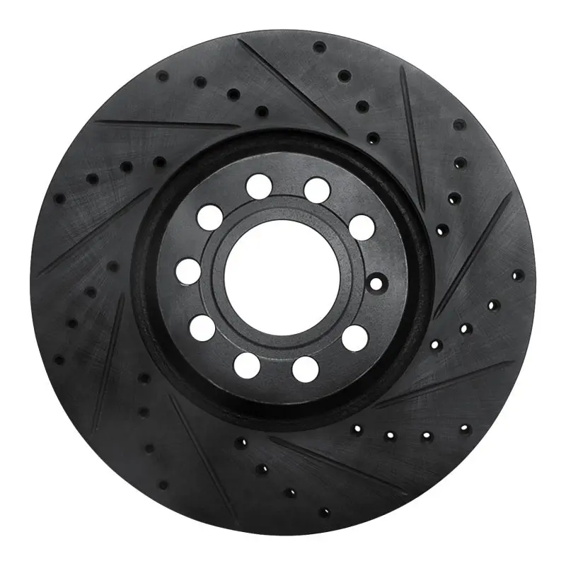 R1 97-06 Audi A4 Quattro Front Right Drilled & Slotted Black Brake Rotor 1