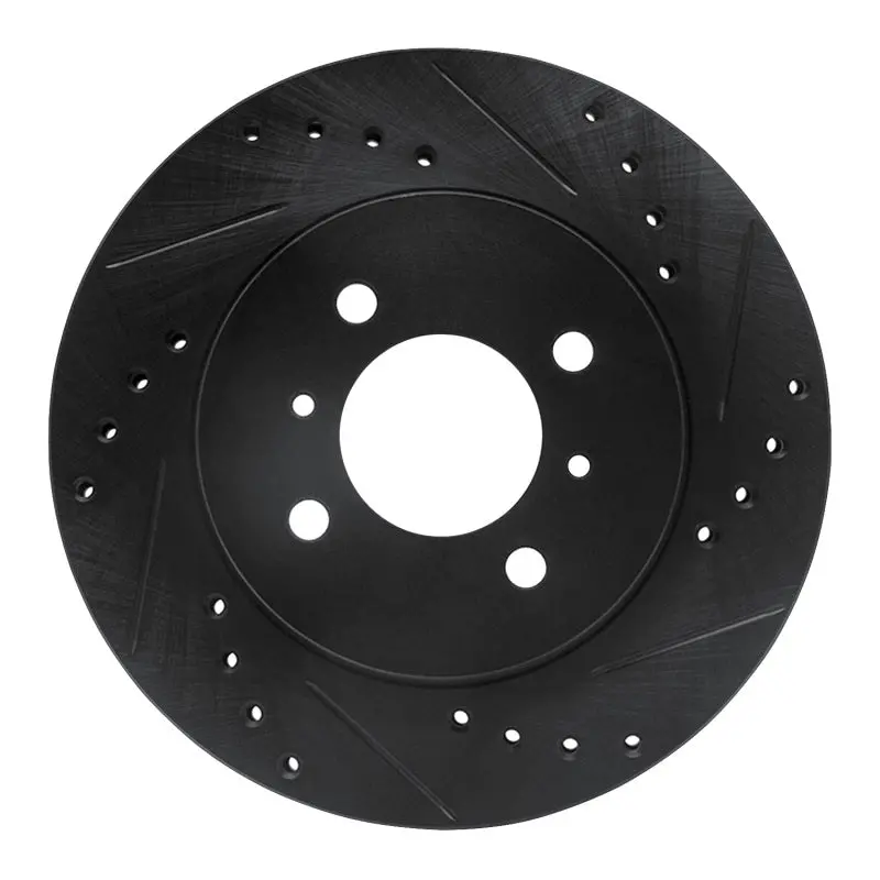 R1 98-07 Mitsubishi Lancer Front Right Drilled & Slotted Black Brake Rotor 1