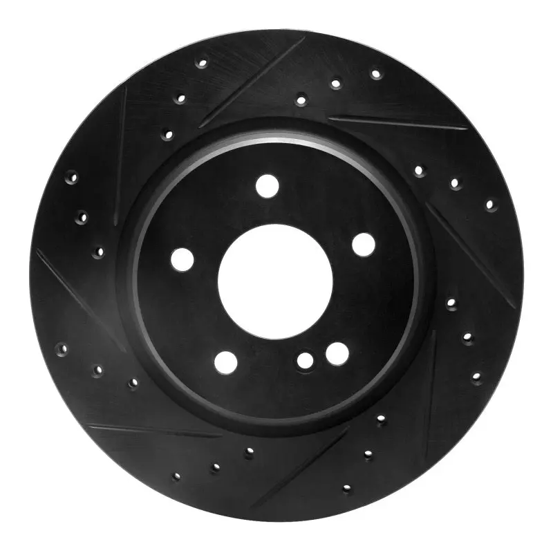 R1 98-09 Chrysler Crossfire Rear Left Drilled & Slotted Black Brake Rotor 1