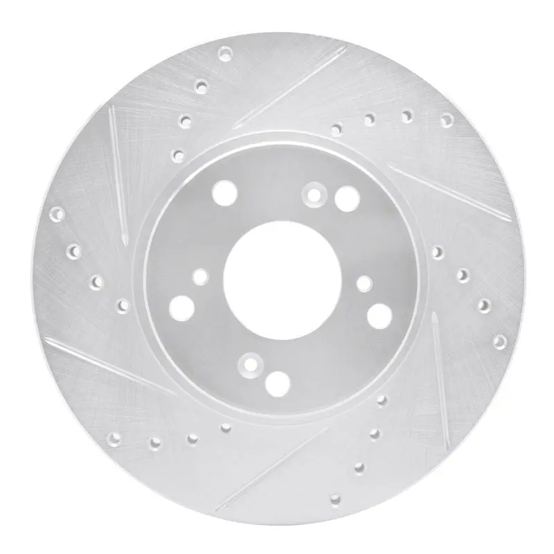 R1 98-22 Acura Csx Front Left Drilled & Slotted Silver Brake Rotor 1