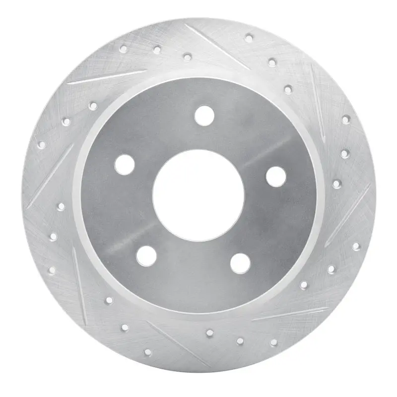 R1 99-04 Jeep Grand Cherokee Rear Right Drilled & Slotted Silver Brake Rotor 1