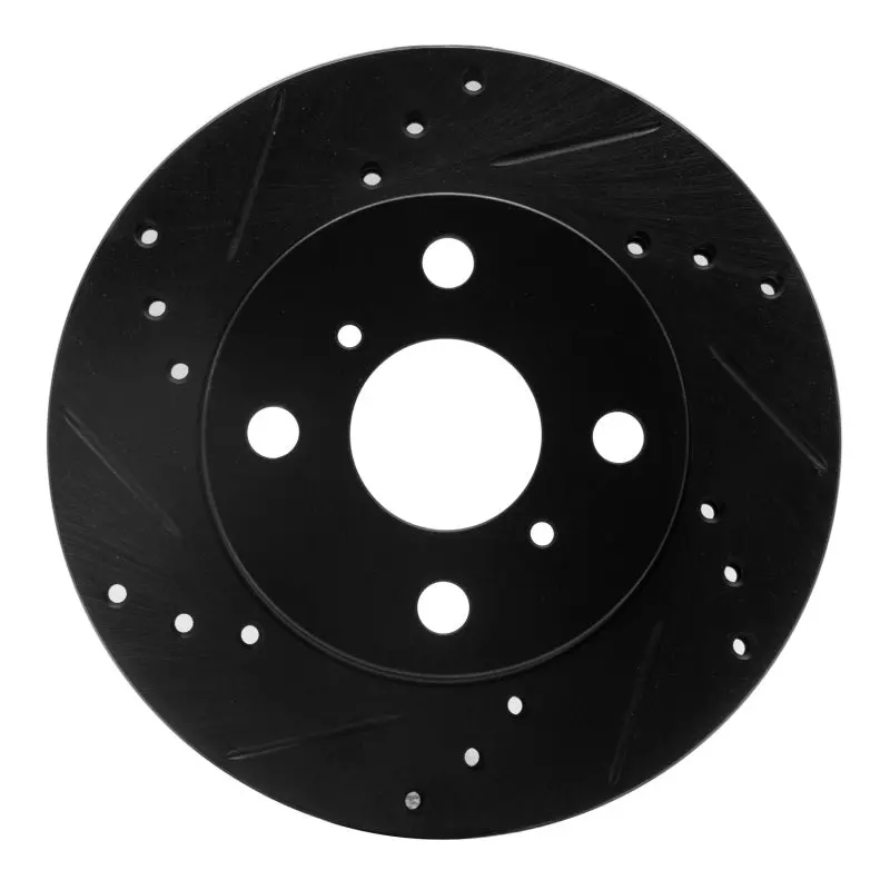 R1 99-05 Toyota Echo Front Left Drilled & Slotted Black Brake Rotor 1