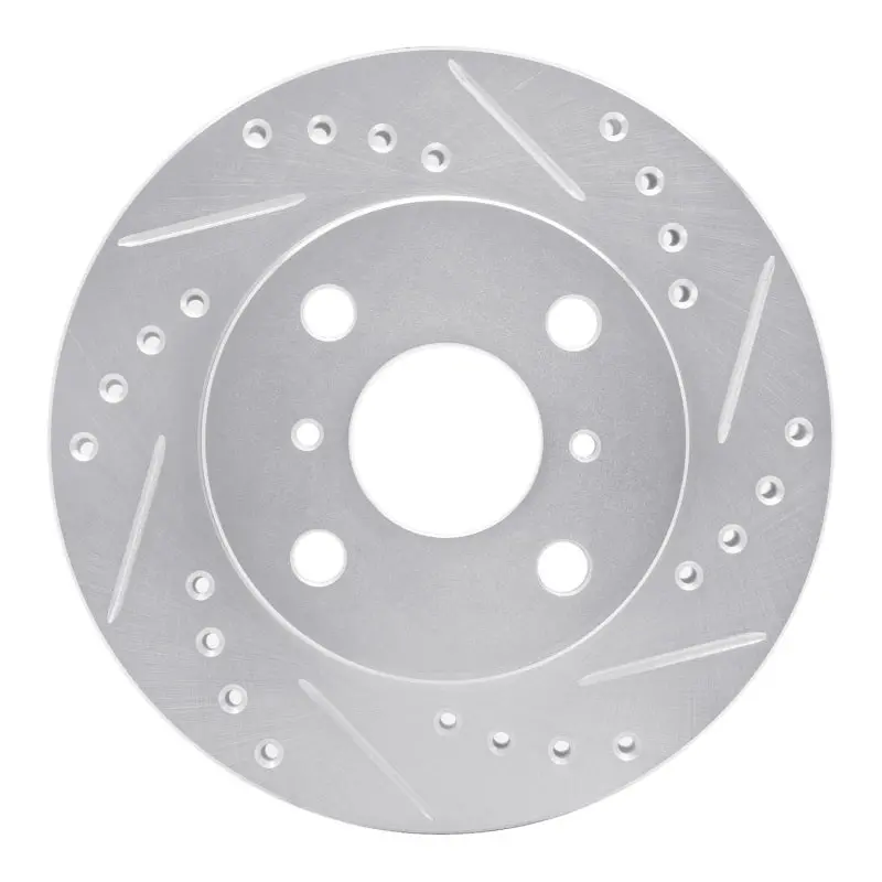 R1 99-05 Toyota Echo Front Right Drilled & Slotted Silver Brake Rotor 1