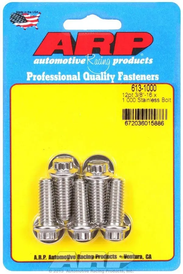Arp Stainless Steel 12-Point Bolt Kit – 3/8"-16 × 1.000", 5-Piece (613-1000) 1