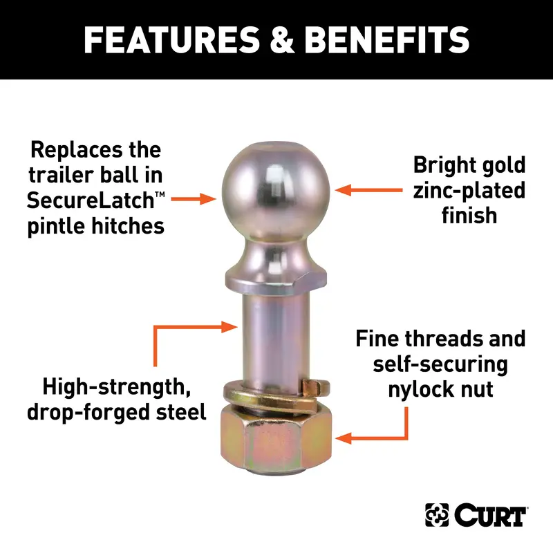 Curt 48420 Replacement Securelatch 2In. Pintle Ball (10;000 Lbs; 1-1/4In. Shank) 1