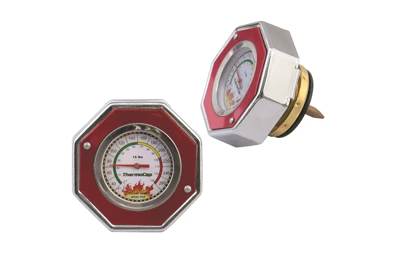 Mr Gasket 2471R Thermocap™ Radiator Cap; Red; Oem Replacement W/Thermometer Built In; 16 Psi; 1