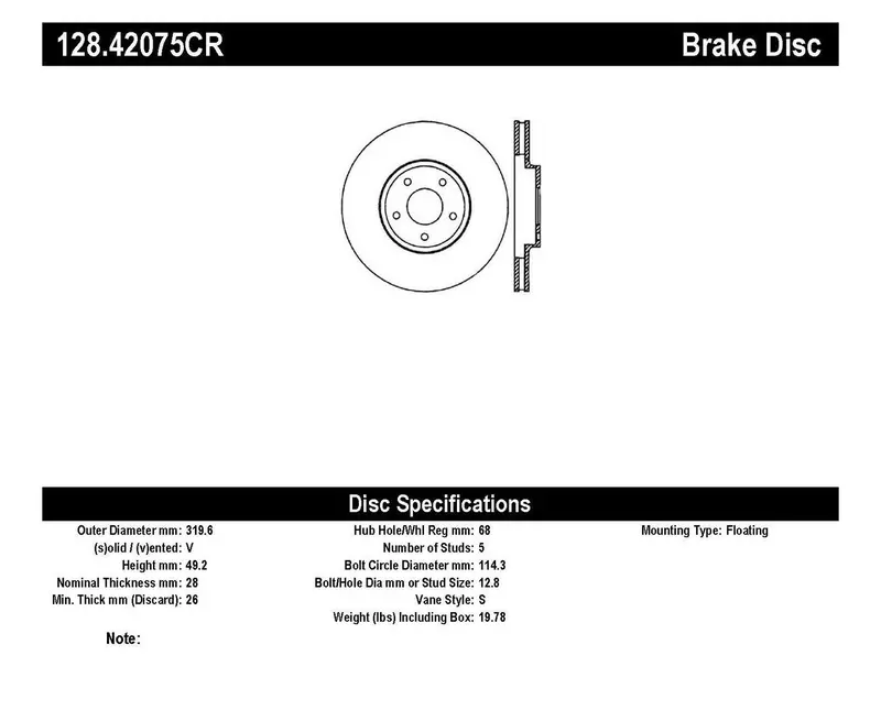 Stoptech 128.42075Cr Front Right Cryo-Treated Cross-Drilled Sport Brake Rotor 1