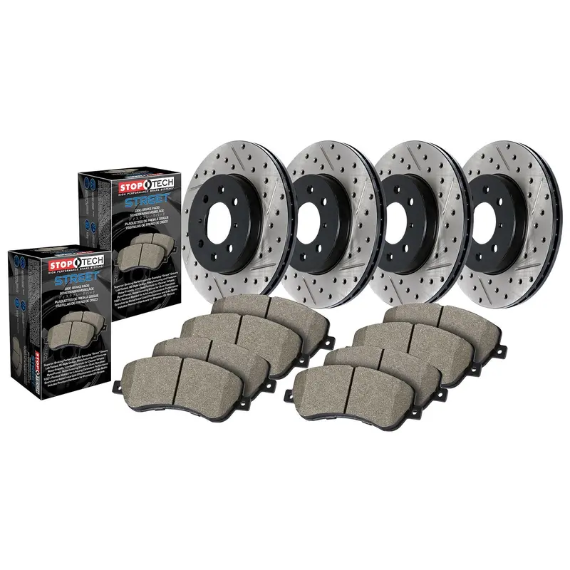 Stoptech 935.49003 Four-Wheel Drilled & Slotted Street Axle Brake Kit 1